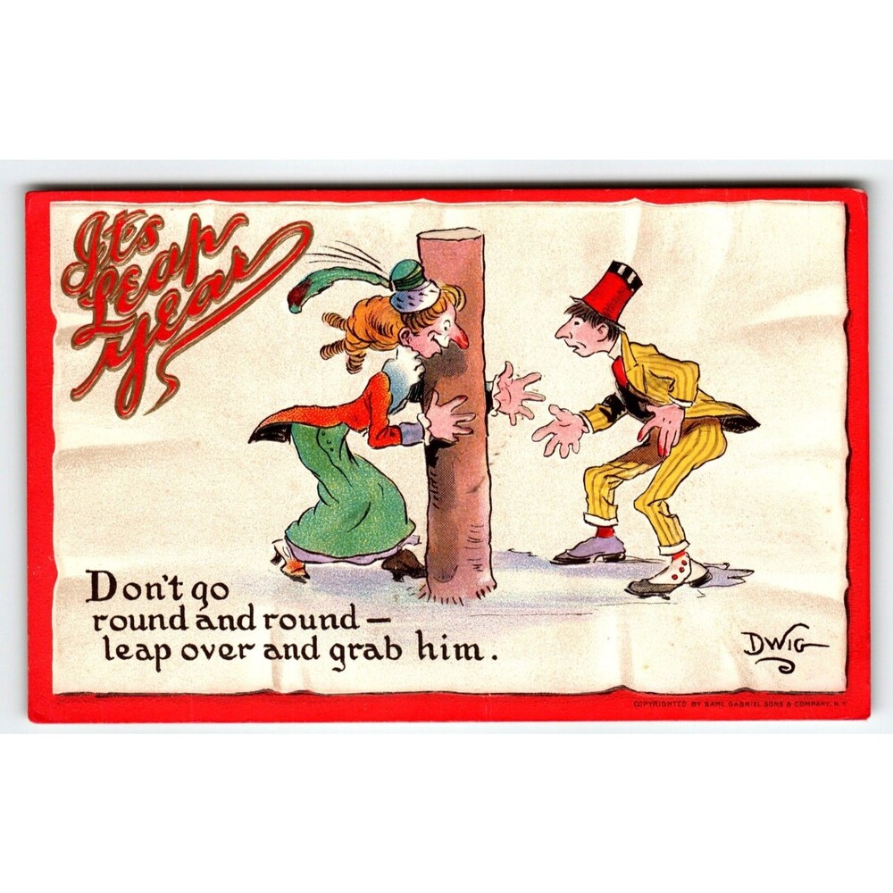 It's Leap New Year Postcard Dwig Man Women Funny Comical Humor 1910s Gabriel 401